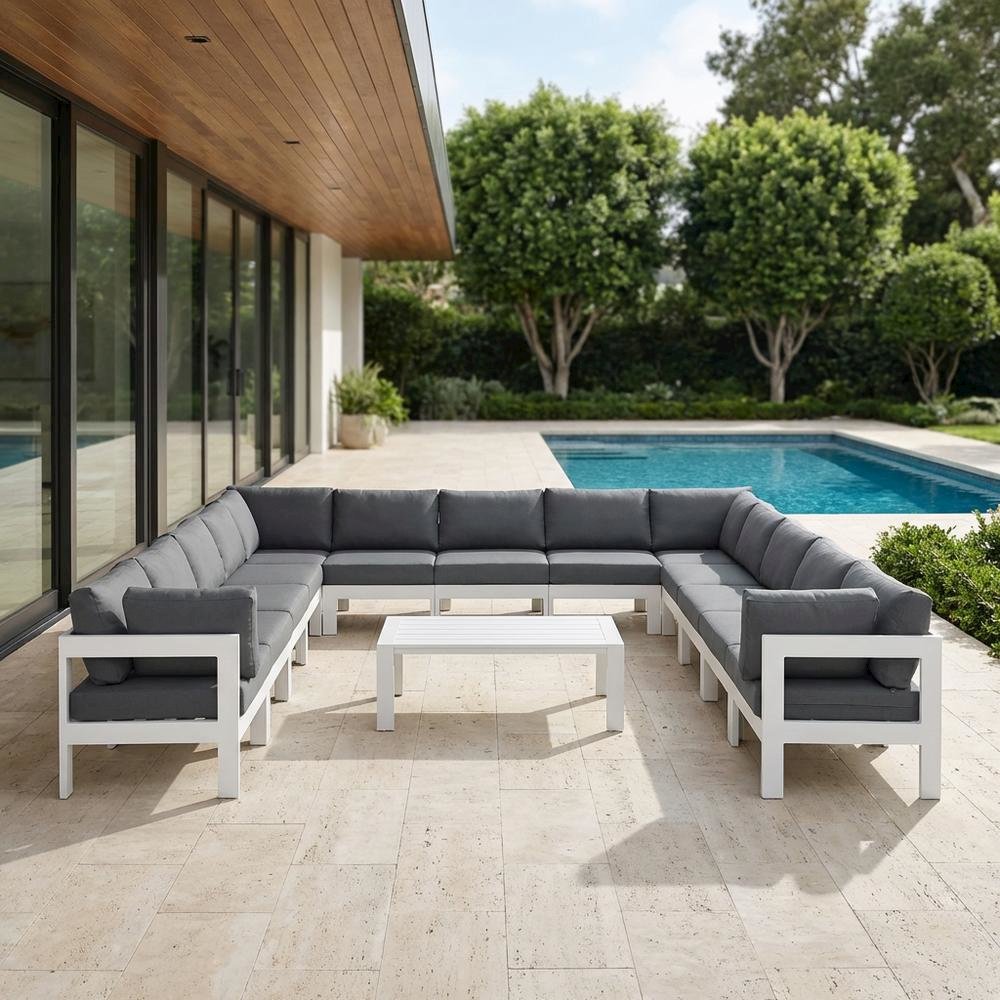 Gray Fabric Outdoor Modular Sectional With Contemporary Style