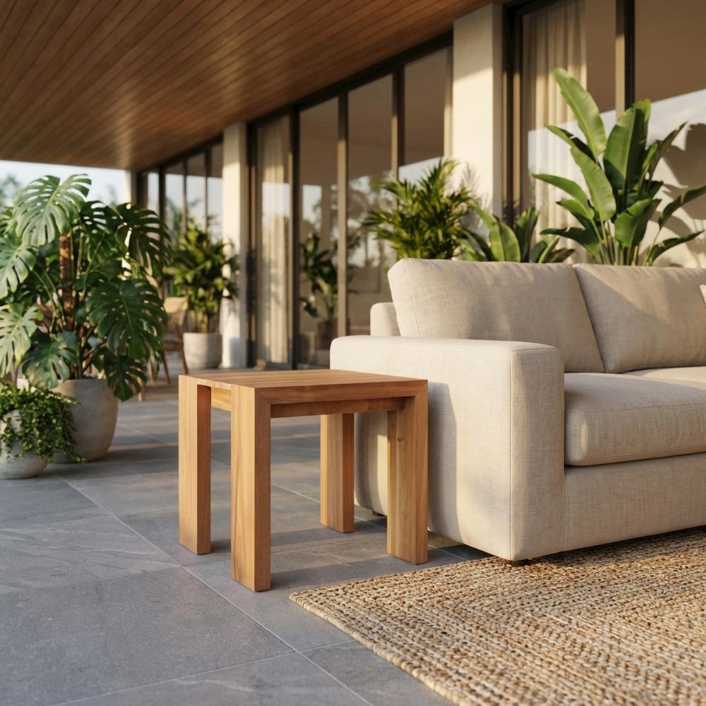 Teak Outdoor End Table With Contemporary Finish And Sturdy Design