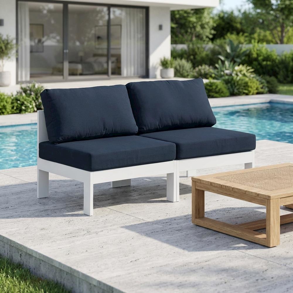 Navy Fabric Outdoor Modular Sofa With Contemporary Style And Cushioned Comfort