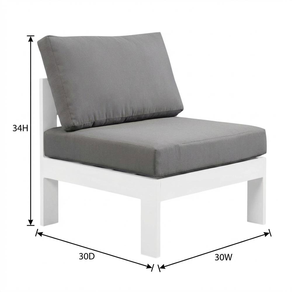 Gray Outdoor Patio Armless Aluminum Chair With Cushioned Seat