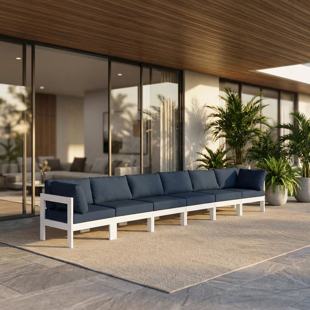 Navy Fabric Outdoor Modular Sofa With Contemporary Style And Cushioned Comfort