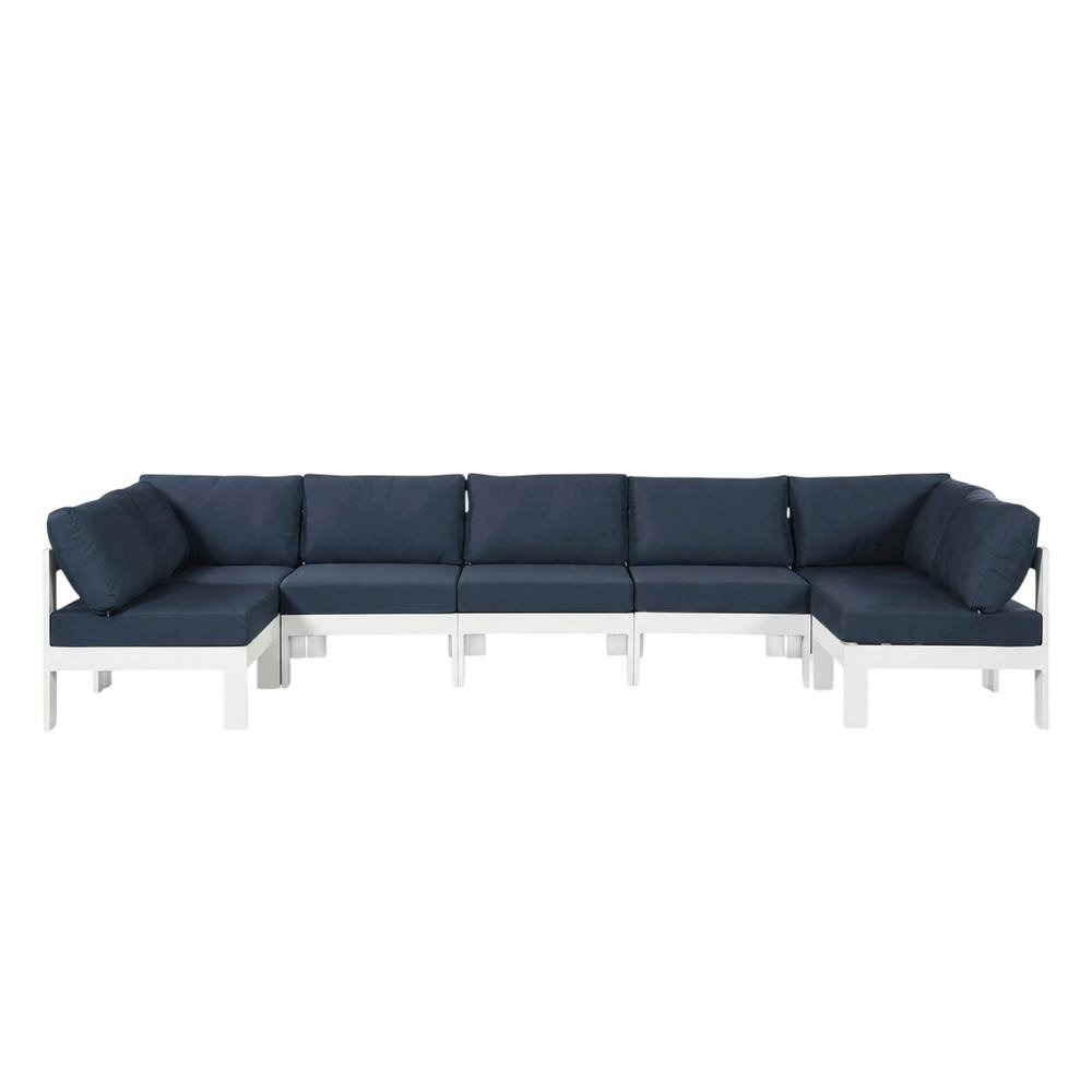 Navy Fabric Outdoor Patio Sectional Sofa, Cushioned Seating, Contemporary Style