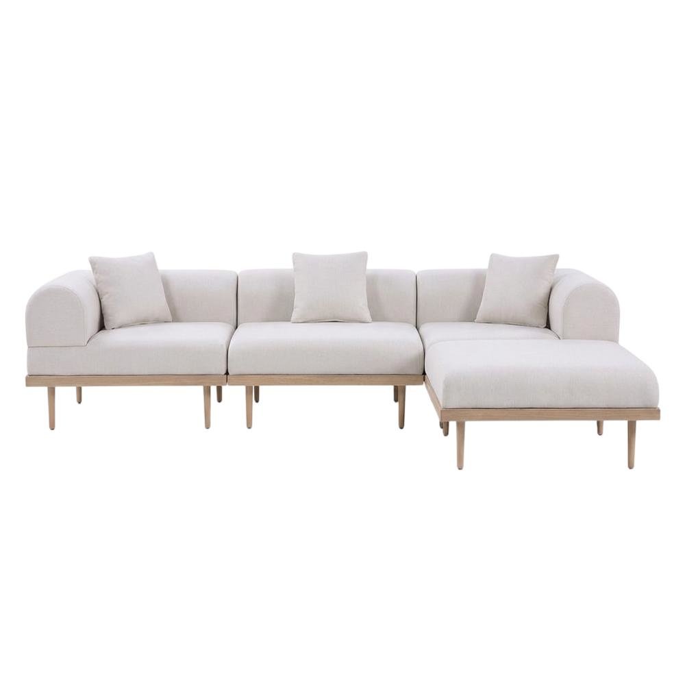 Beige Fabric Outdoor Sectional With Cushions And Contemporary Design