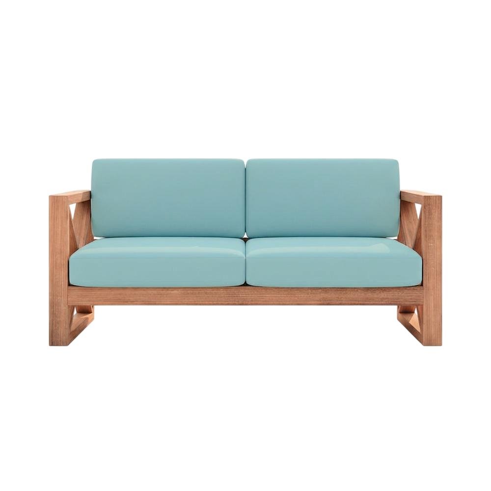 Blue Fabric Outdoor Loveseat With Pillow And Light Finish