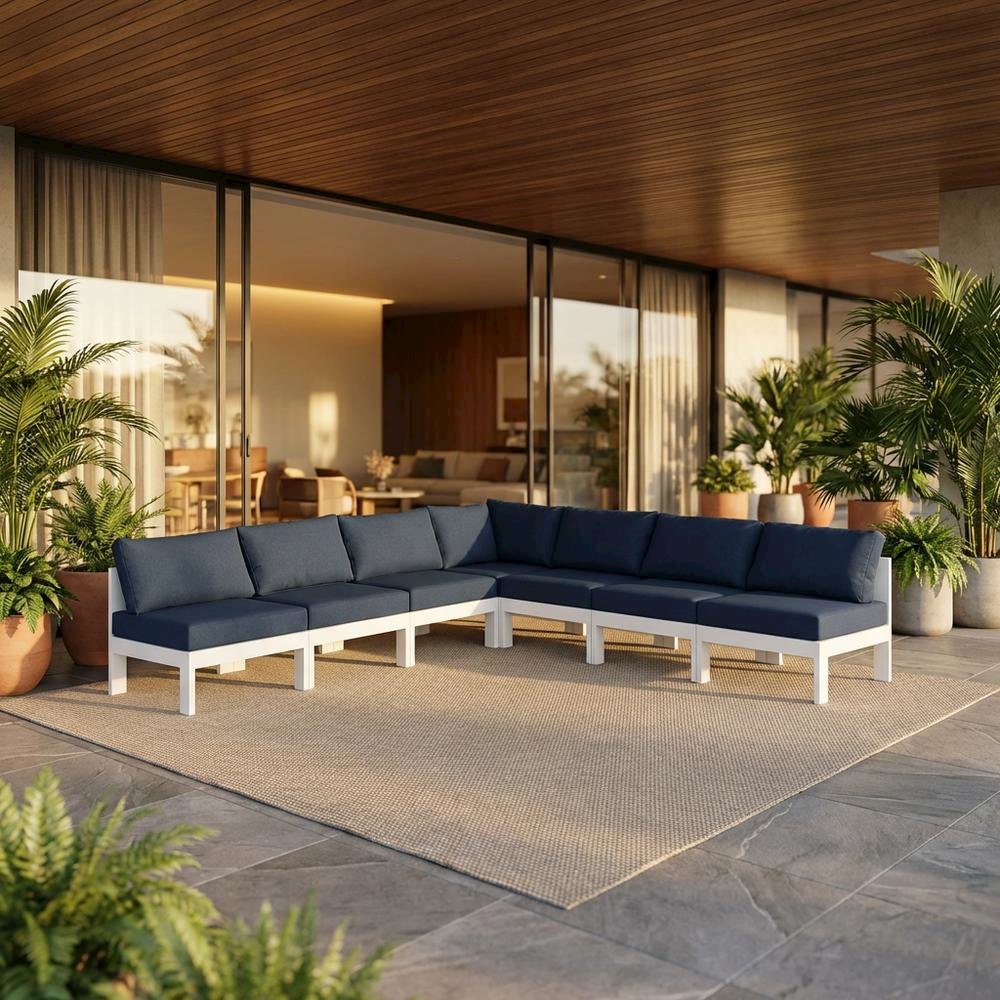 Navy Fabric Outdoor Modular Sectional With Contemporary Style