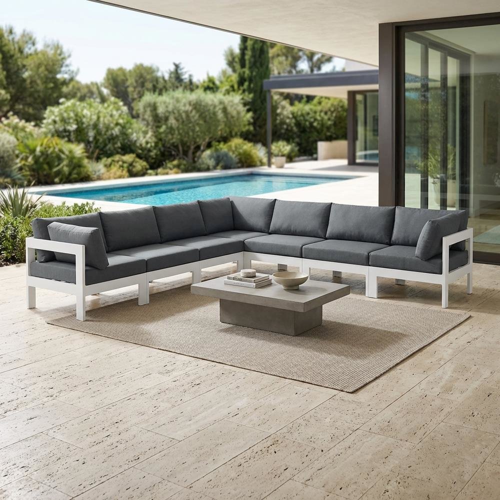 Gray Fabric Outdoor Patio Modular Sectional, Contemporary Style, Backrest
