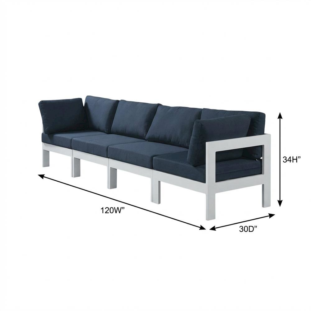 Navy Fabric Outdoor Patio Modular Sofa, Contemporary Style, Comfortable Back