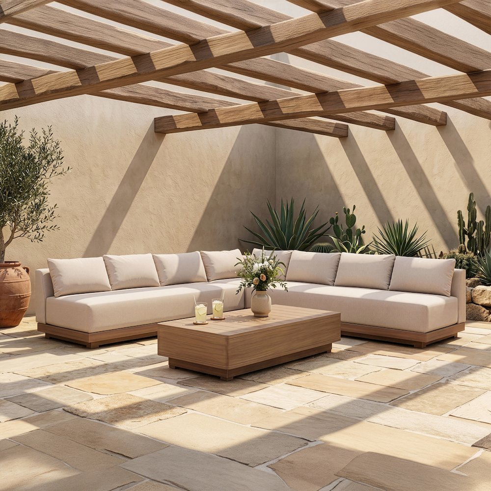 Solace Beige Olefin Performance Fabric 3pc. Outdoor Patio Modular Sectional