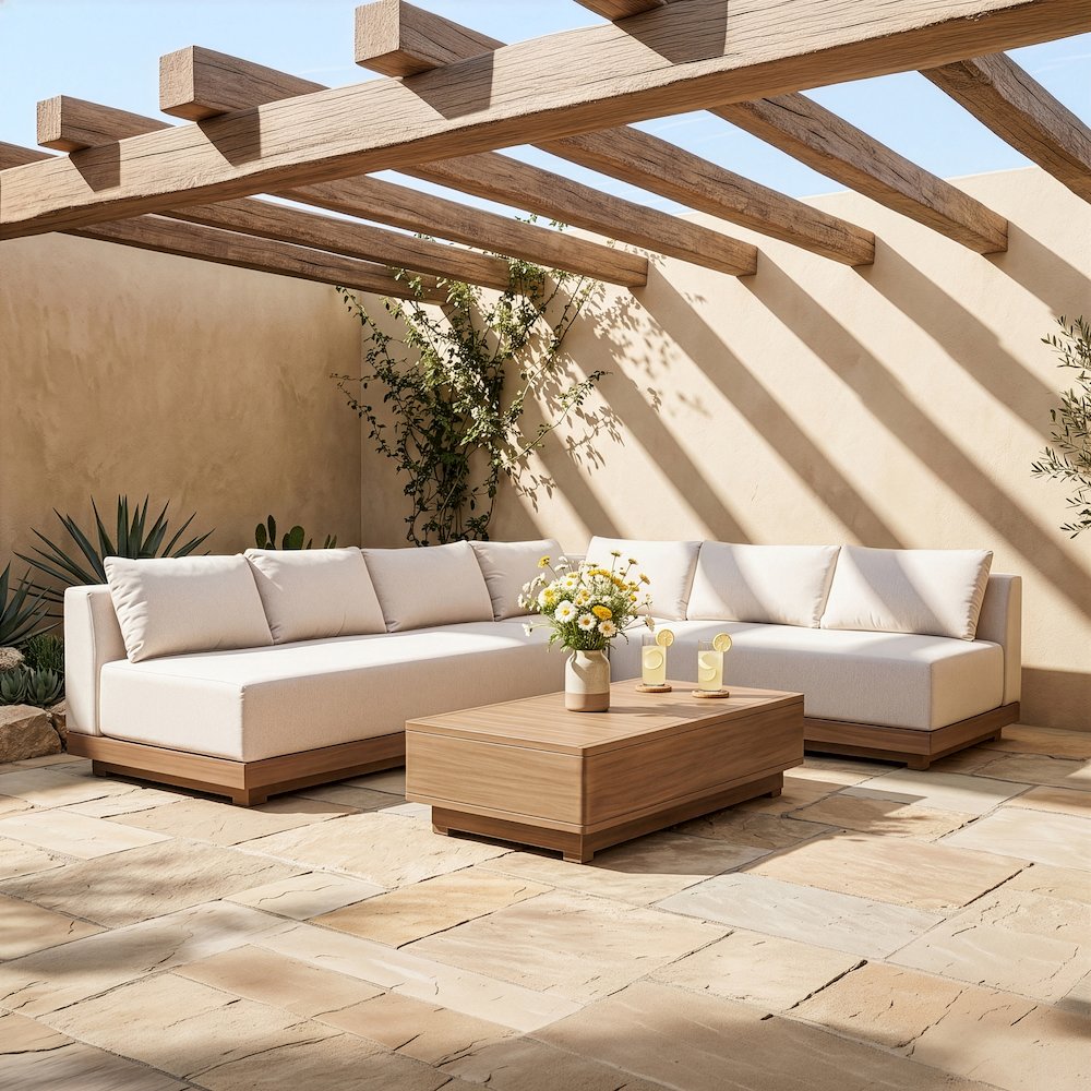 Solace Cream Olefin Performance Fabric 3pc. Outdoor Patio Modular Sectional