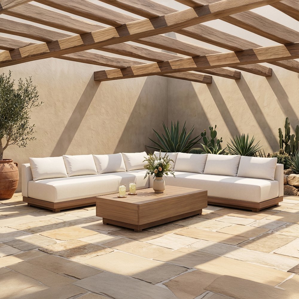 Solace Cream Olefin Performance Fabric 3pc. Outdoor Patio Modular Sectional