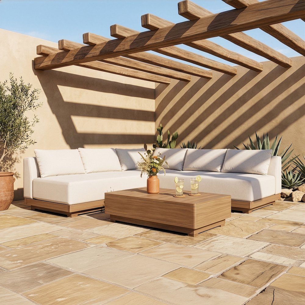Solace Cream Olefin Performance Fabric 3pc. Outdoor Patio Modular Sectional