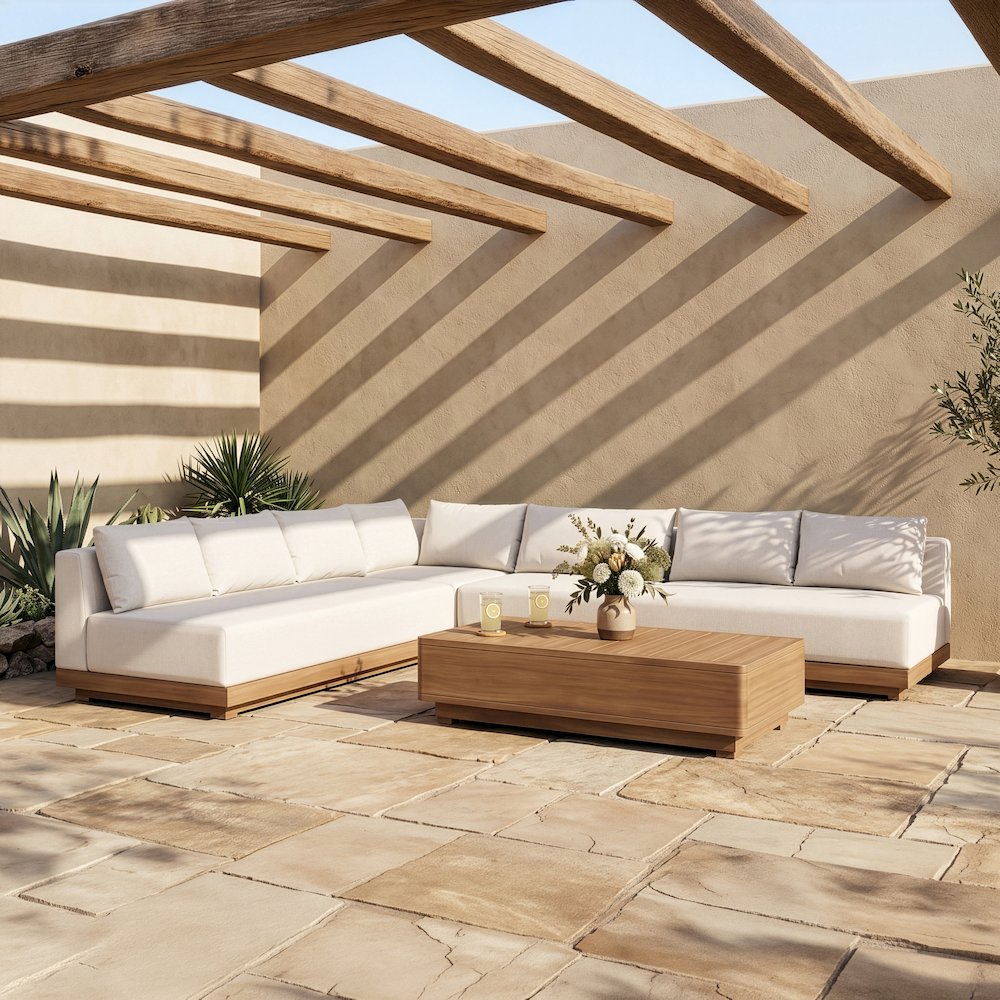 Solace Cream Olefin Performance Fabric 4pc. Outdoor Patio Modular Sectional