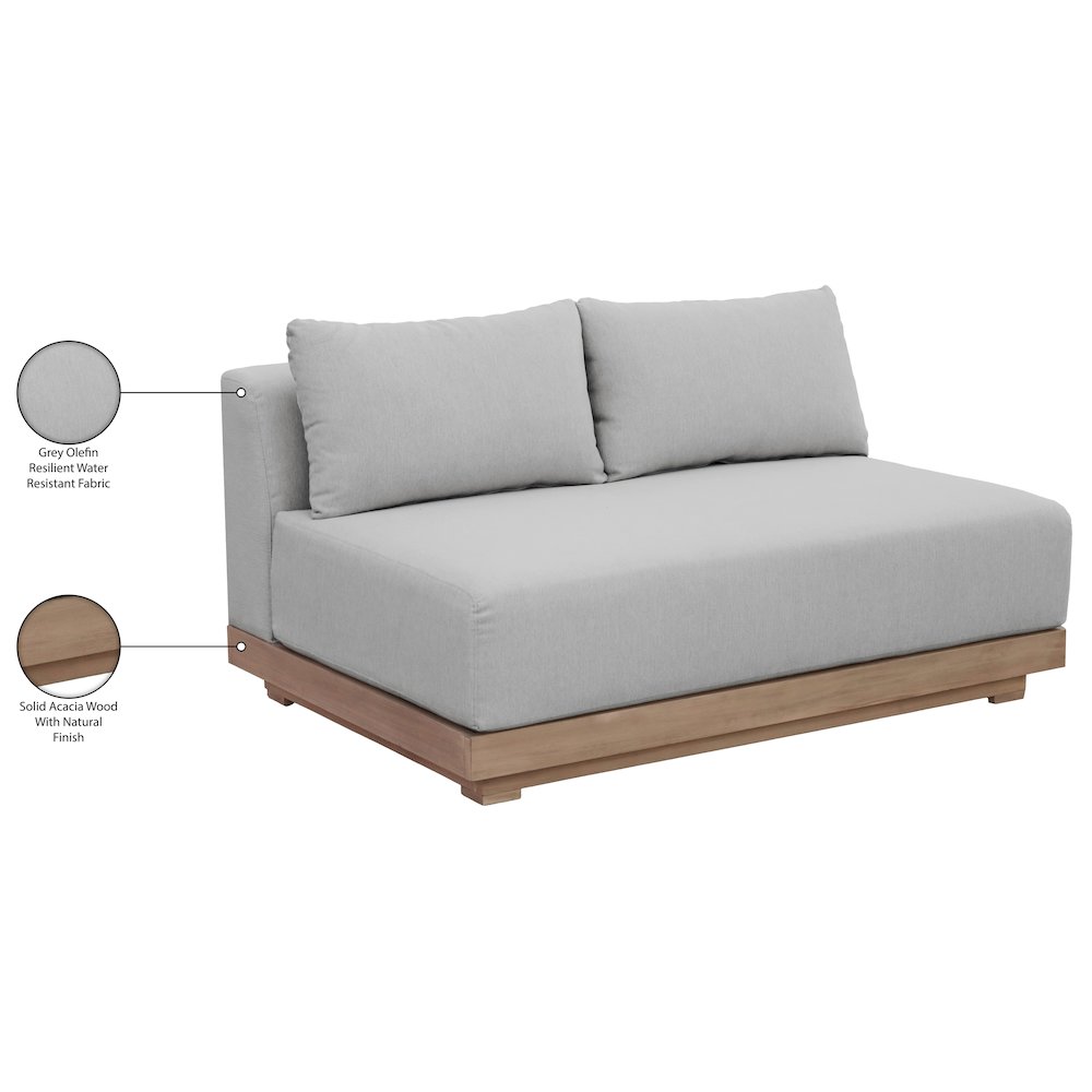 Solace 55" Grey Olefin Performance Fabric Outdoor Patio Modular Loveseat