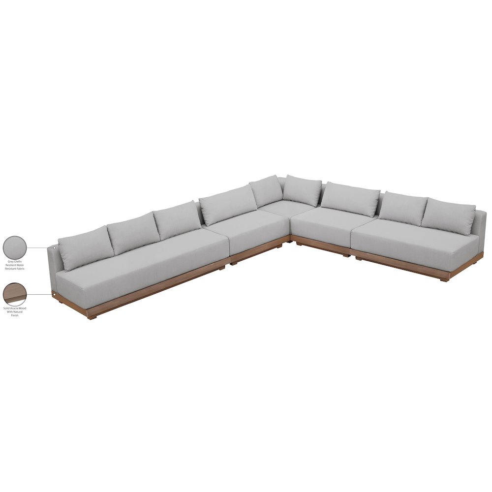 Solace Grey Olefin Performance Fabric 5pc. Outdoor Patio Modular Sectional