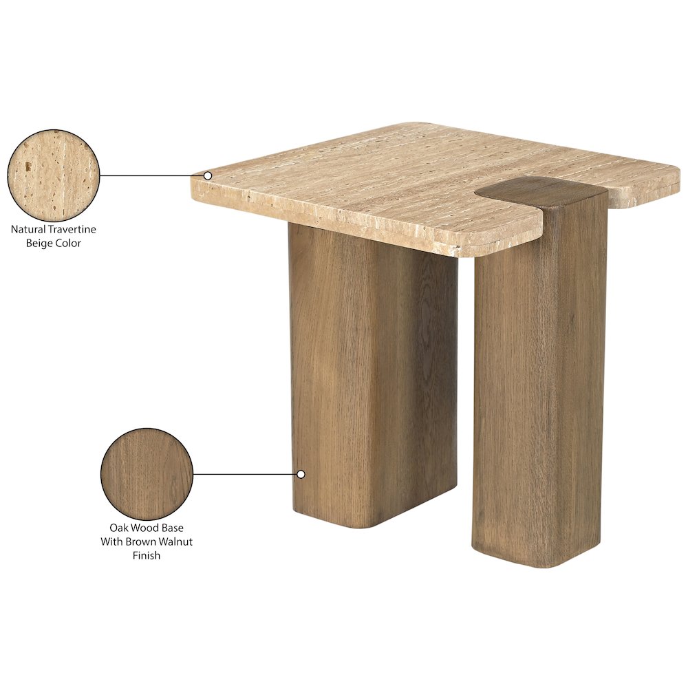 Ravenna Natural Genuine Travertine and Oak Wood End / Side Table