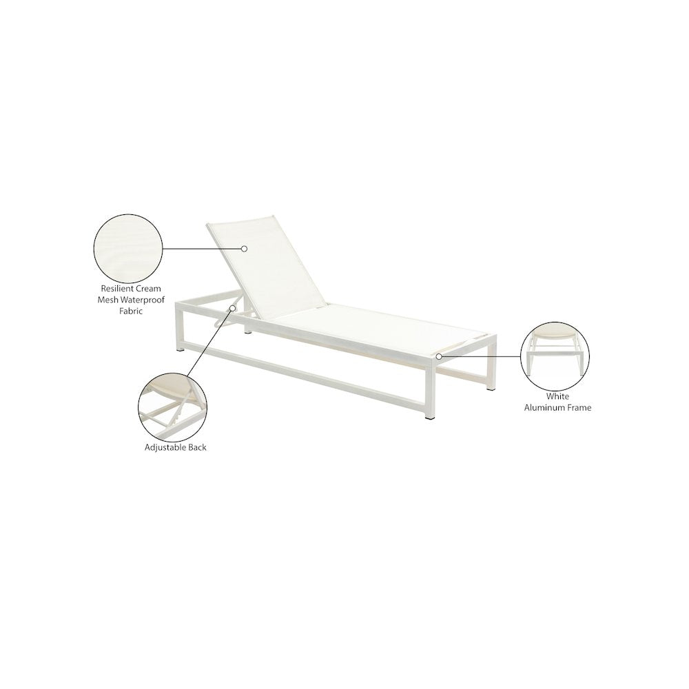Maldives Cream Mesh Water Resistant Fabric Outdoor Patio Sun Chaise Lounge Chair