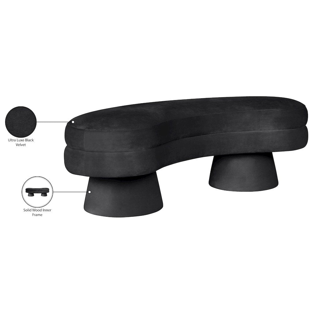 Zenna Black Velvet Upholstered Bench