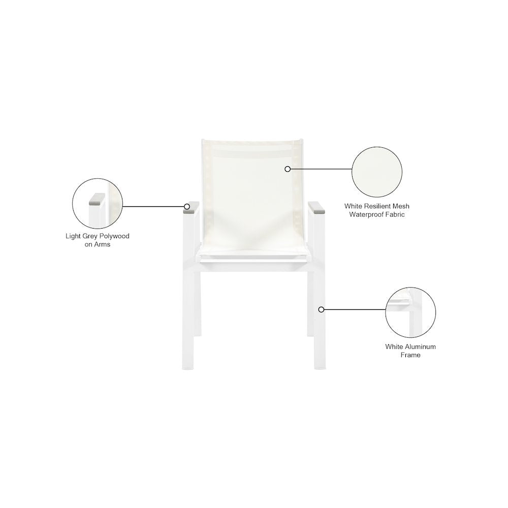 Nizuc White Mesh Water Resistant Fabric Outdoor Patio Dining Arm Chair, Set of 2