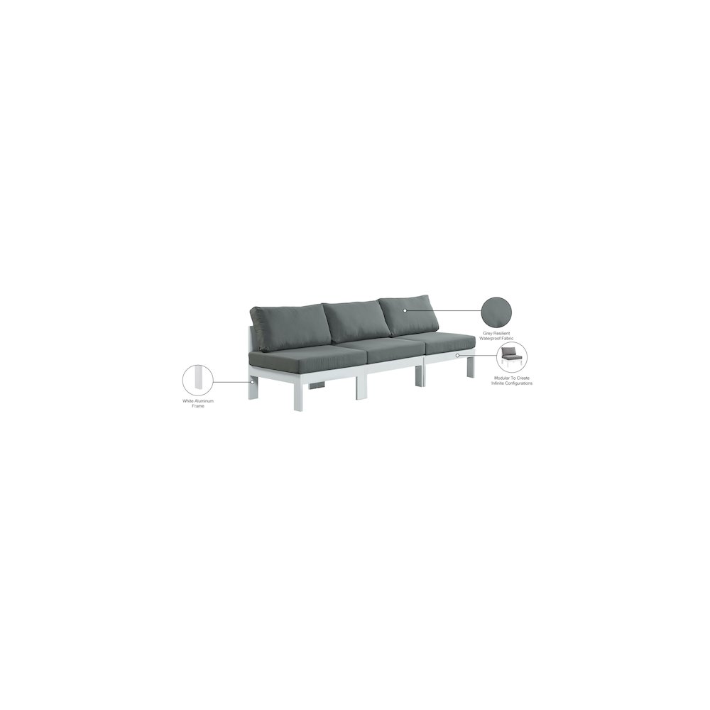 Nizuc Grey Water Resistant Fabric Outdoor Patio Modular Sofa