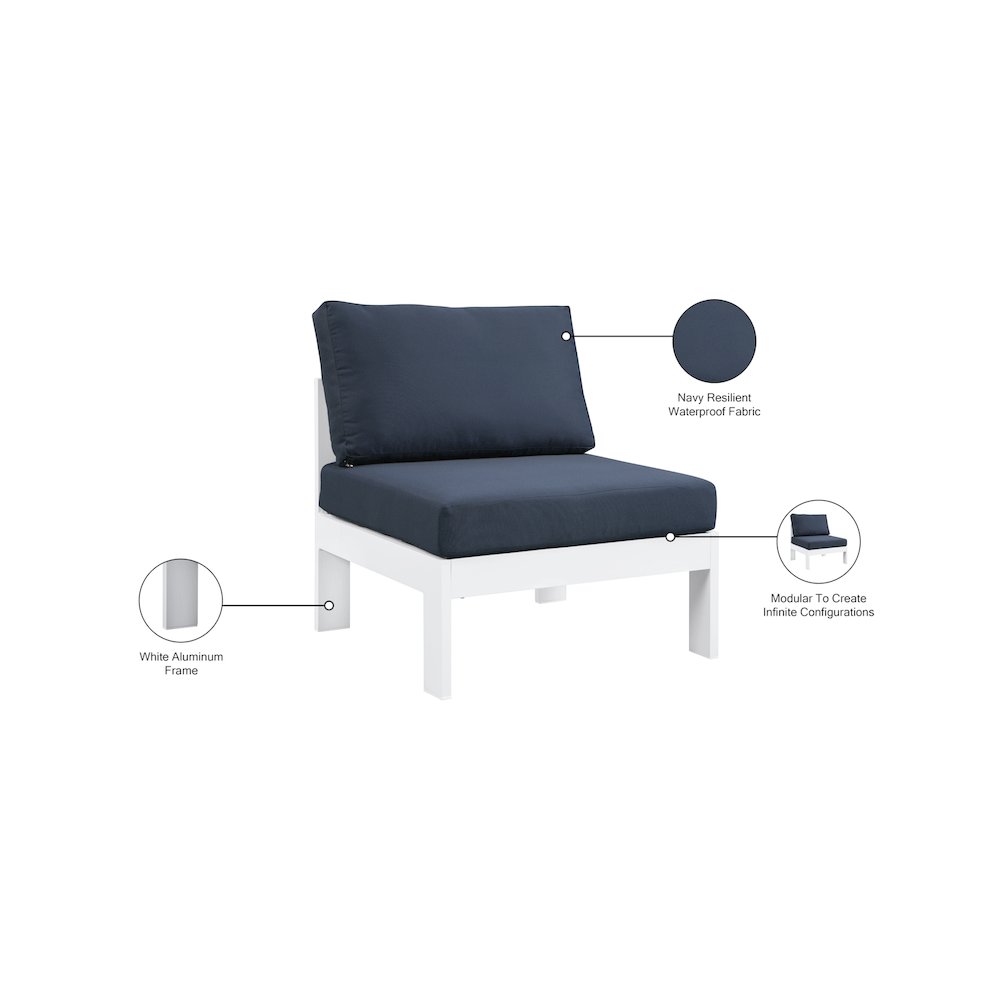 Nizuc Navy Water Resistant Fabric Outdoor Patio Aluminum Armless Chair