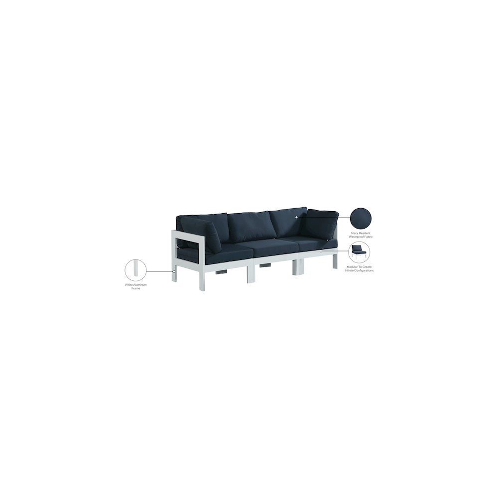Nizuc Navy Water Resistant Fabric Outdoor Patio Modular Sofa