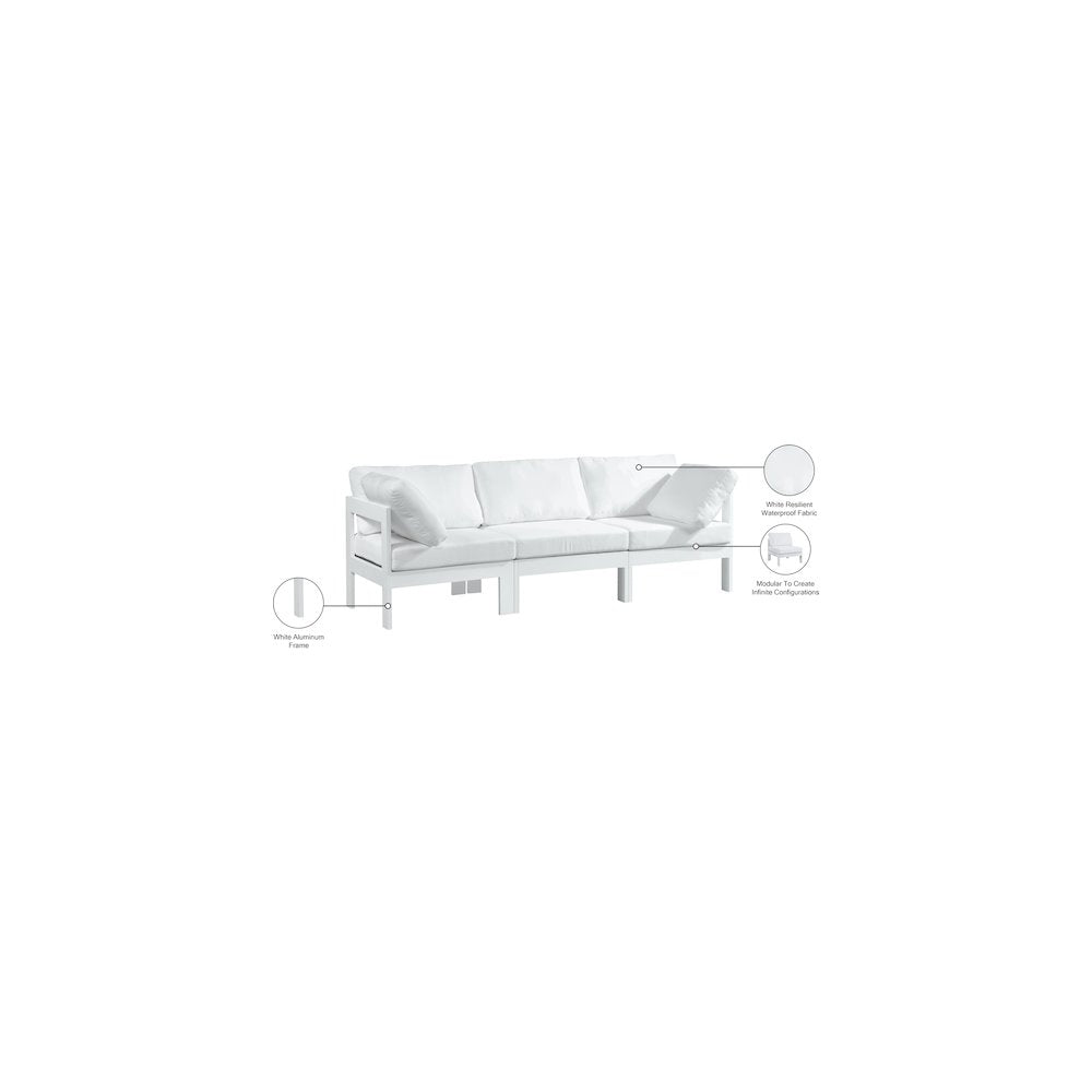 Nizuc White Water Resistant Fabric Outdoor Patio Modular Sofa