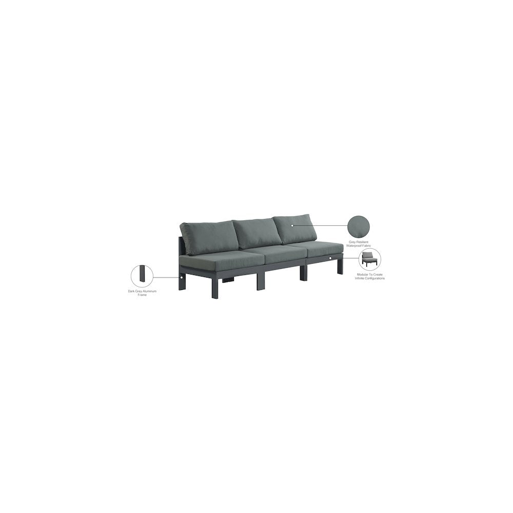 Nizuc Grey Water Resistant Fabric Outdoor Patio Modular Sofa