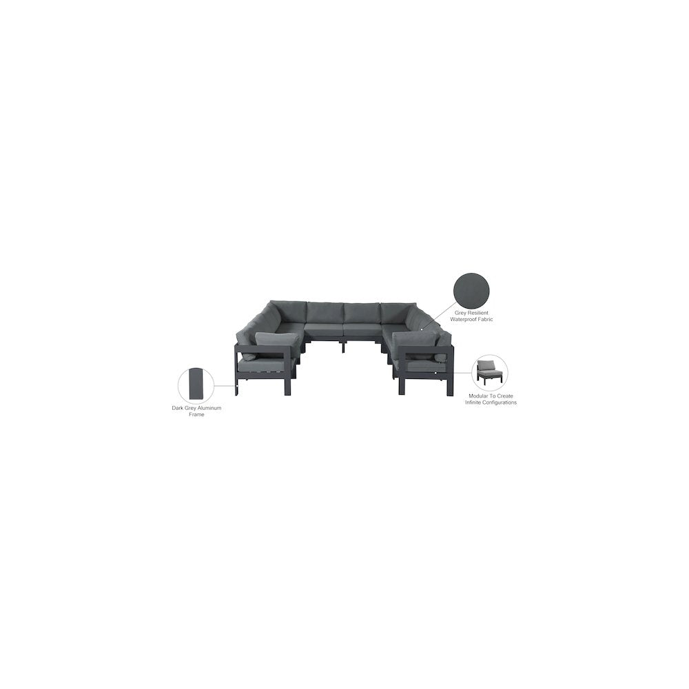 Nizuc Grey Water Resistant Fabric Outdoor Patio Modular Sectional