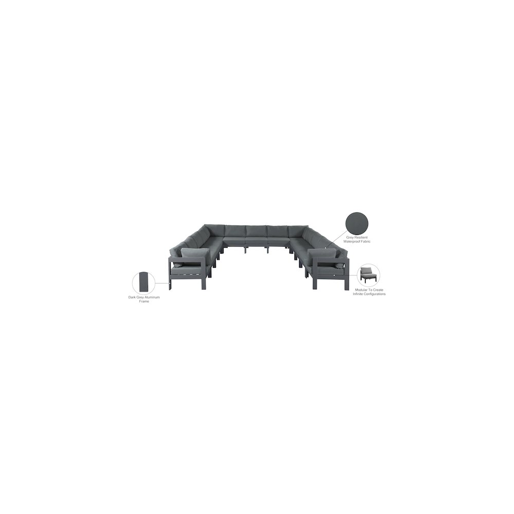 Nizuc Grey Water Resistant Fabric Outdoor Patio Modular Sectional