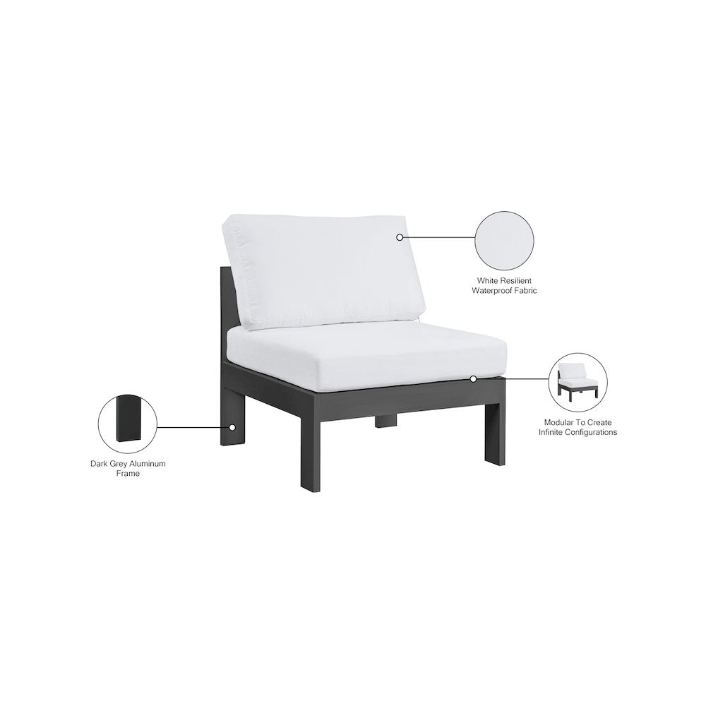 Nizuc White Water Resistant Fabric Outdoor Patio Aluminum Armless Chair