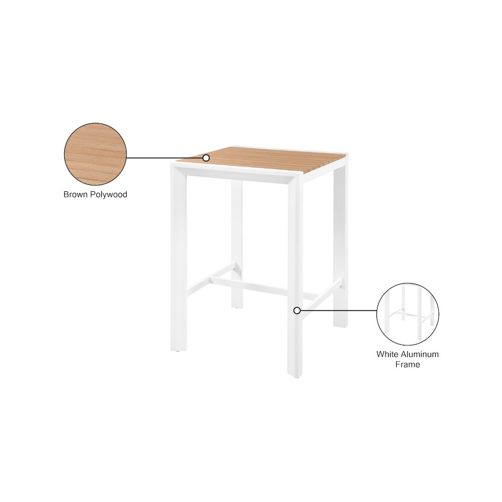 Nizuc Brown Wood Look Accent Paneling Outdoor Patio Aluminum Square Bar Table