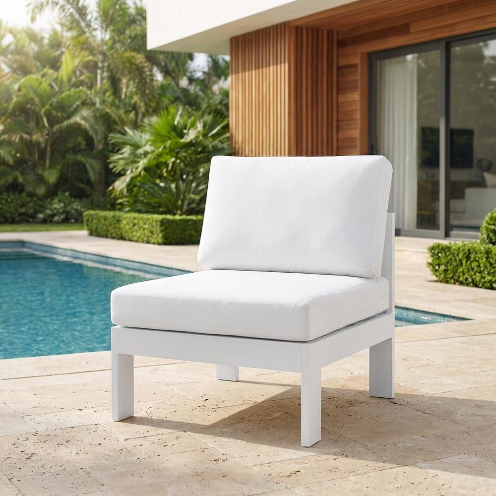 White Fabric Outdoor Patio Aluminum Armless Chair With Contemporary Style