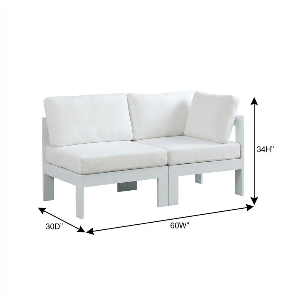 White Fabric Outdoor Patio Modular Sofa, Contemporary Design, Cushioned Seating