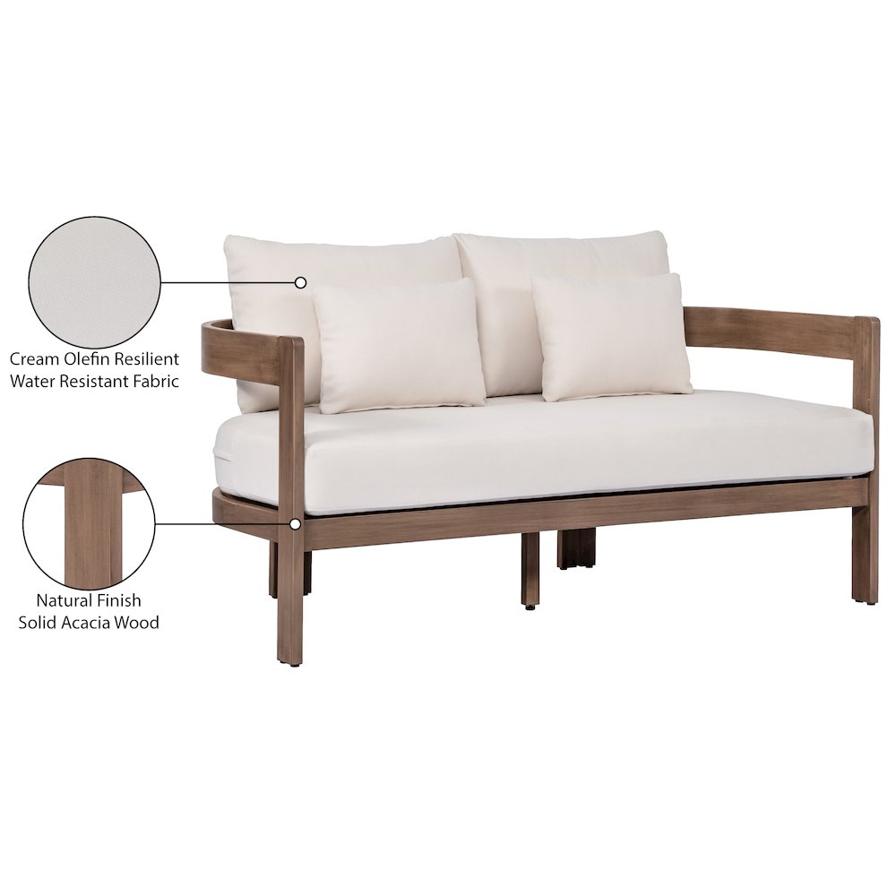 Newport 65" Cream Water Resistant Fabric Upholstered Outdoor Patio Loveseat