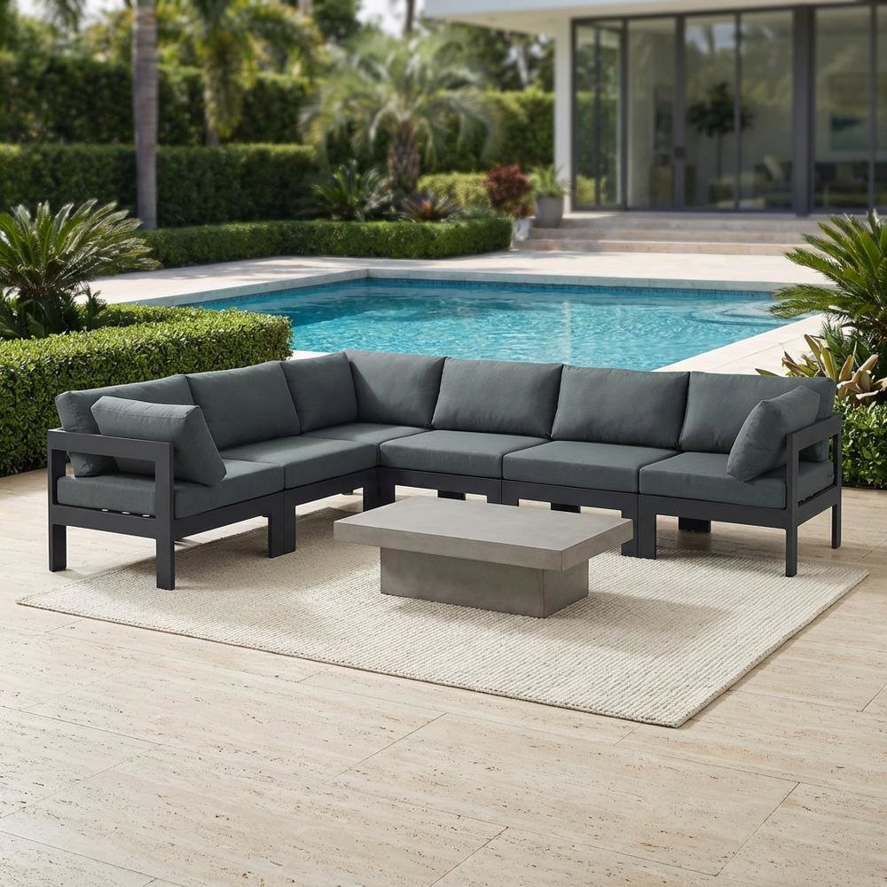Gray Fabric Outdoor Patio Modular Sectional With Contemporary Design