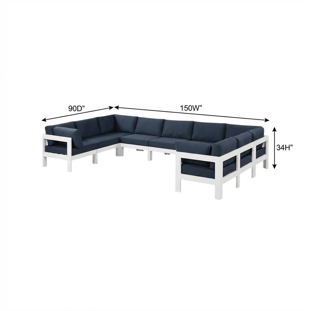 Navy Fabric Outdoor Patio Modular Sectional With Contemporary Style