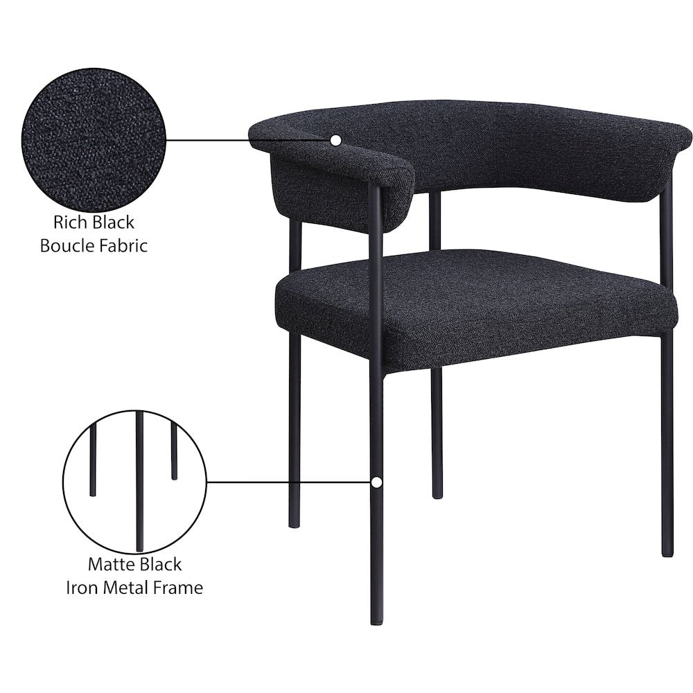 Malin Black Boucle Fabric Dining Chair, Set of 2