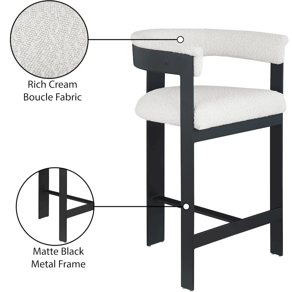 Romeo Cream Boucle Fabric Counter Stool, Set of 2