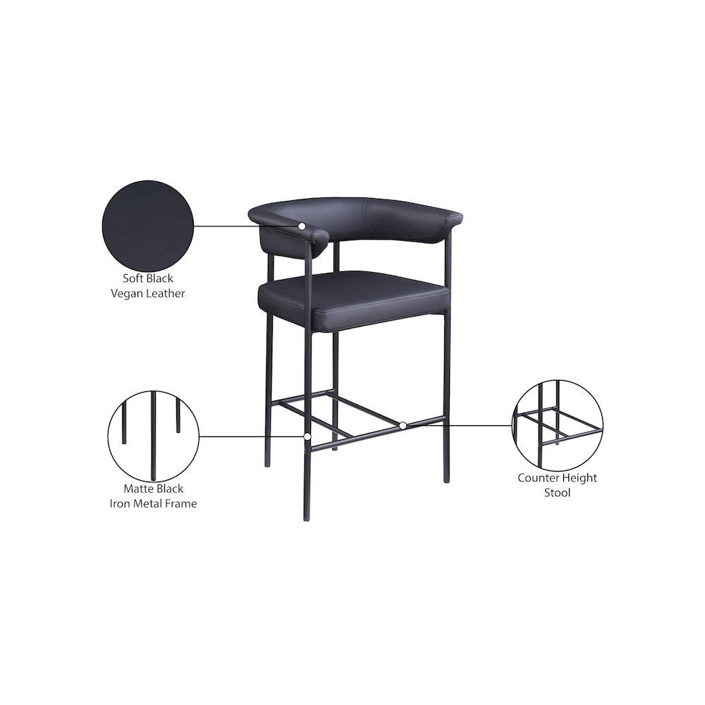 Malin Black Vegan Leather Counter Stool, Set of 2