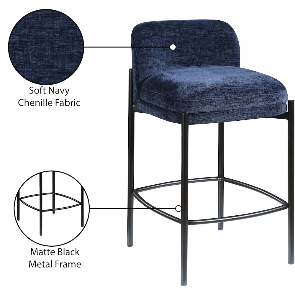 Burton Navy Chenille Fabric Stool, Set of 2