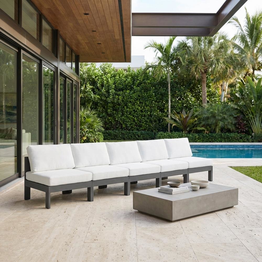 White Fabric Outdoor Patio Modular Sofa With Contemporary Design For Relaxing