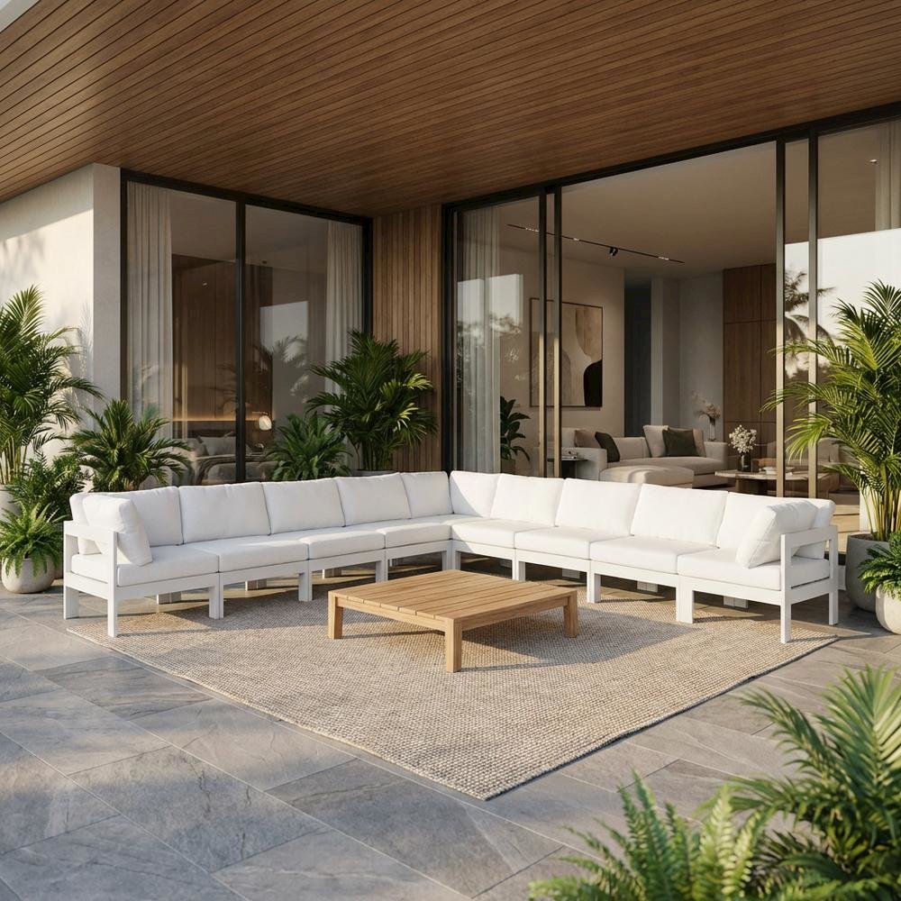 White Fabric Outdoor Patio Modular Sectional With Contemporary Style