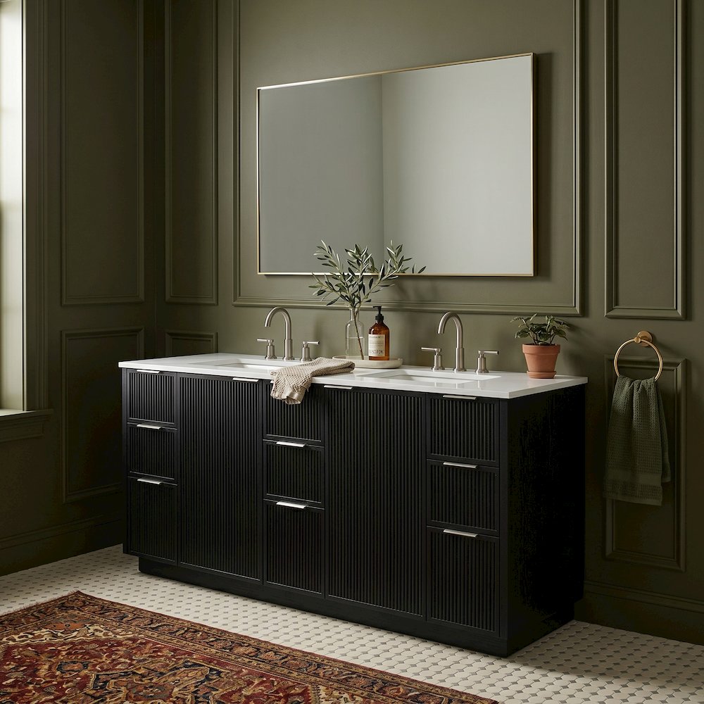 Willard 72" Black Engineered Stone And Solid Wood Bathroom Vanity