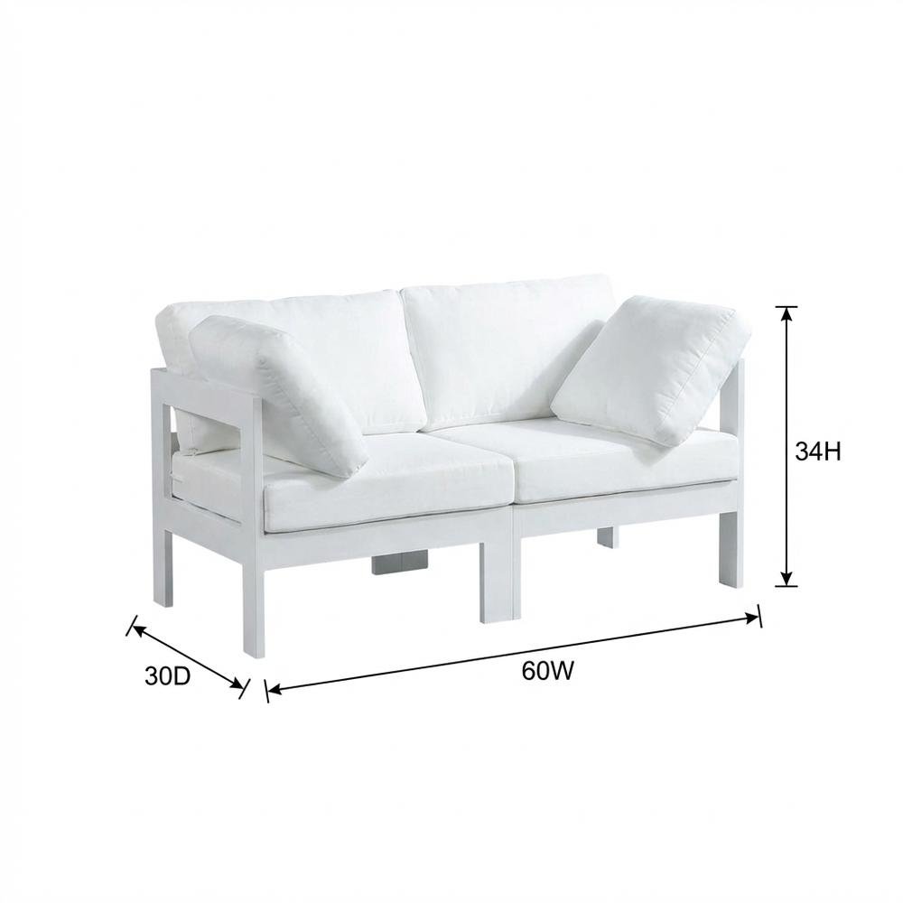 White Fabric Outdoor Patio Modular Sofa, Contemporary Style, Cushioned Seating