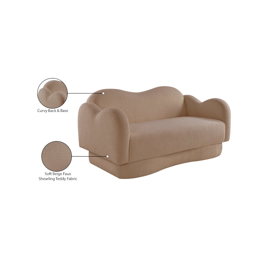 Bloom Beige Teddy Fabric Loveseat