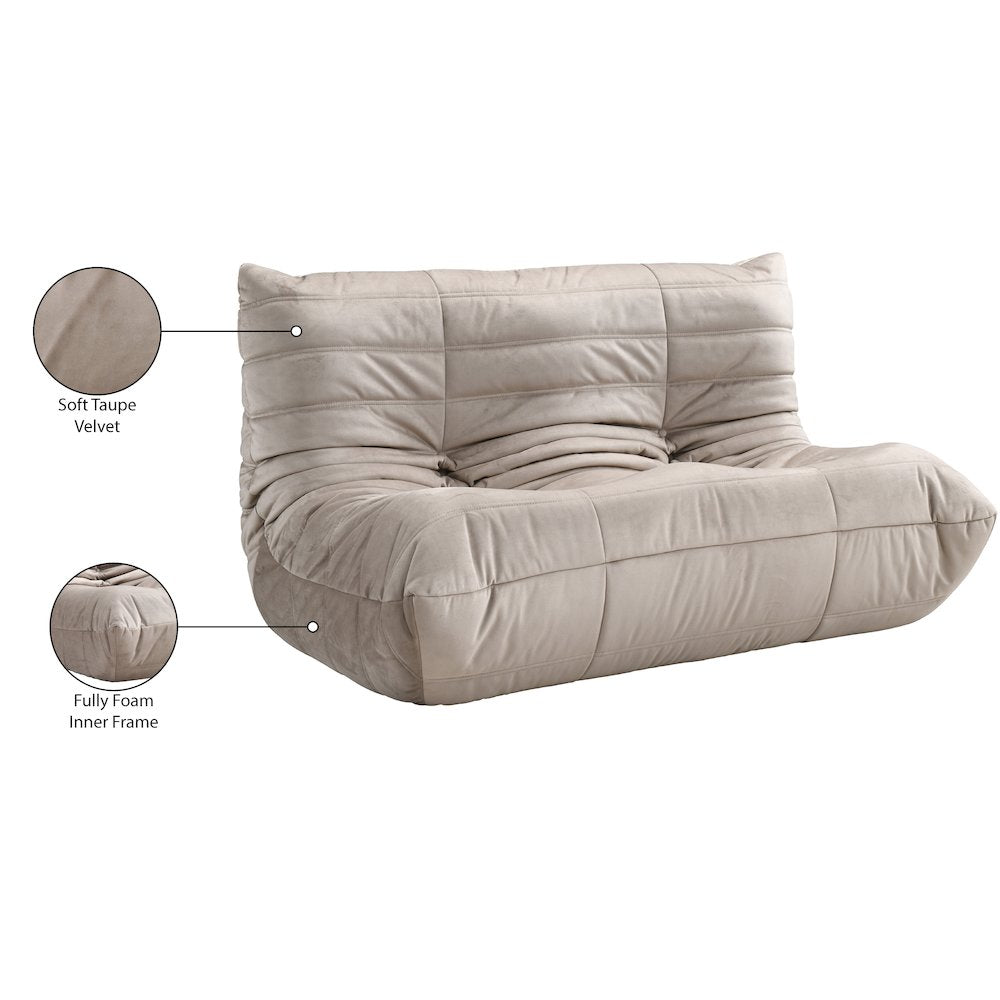Relax 54.75" Taupe Velvet Upholstered Loveseat
