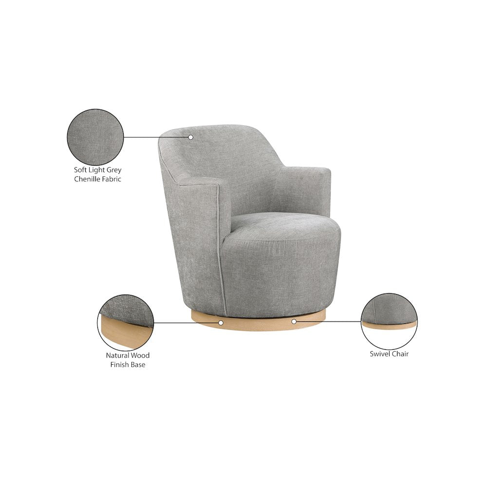 Clarita Light Grey Chenille Fabric Swivel Accent Chair