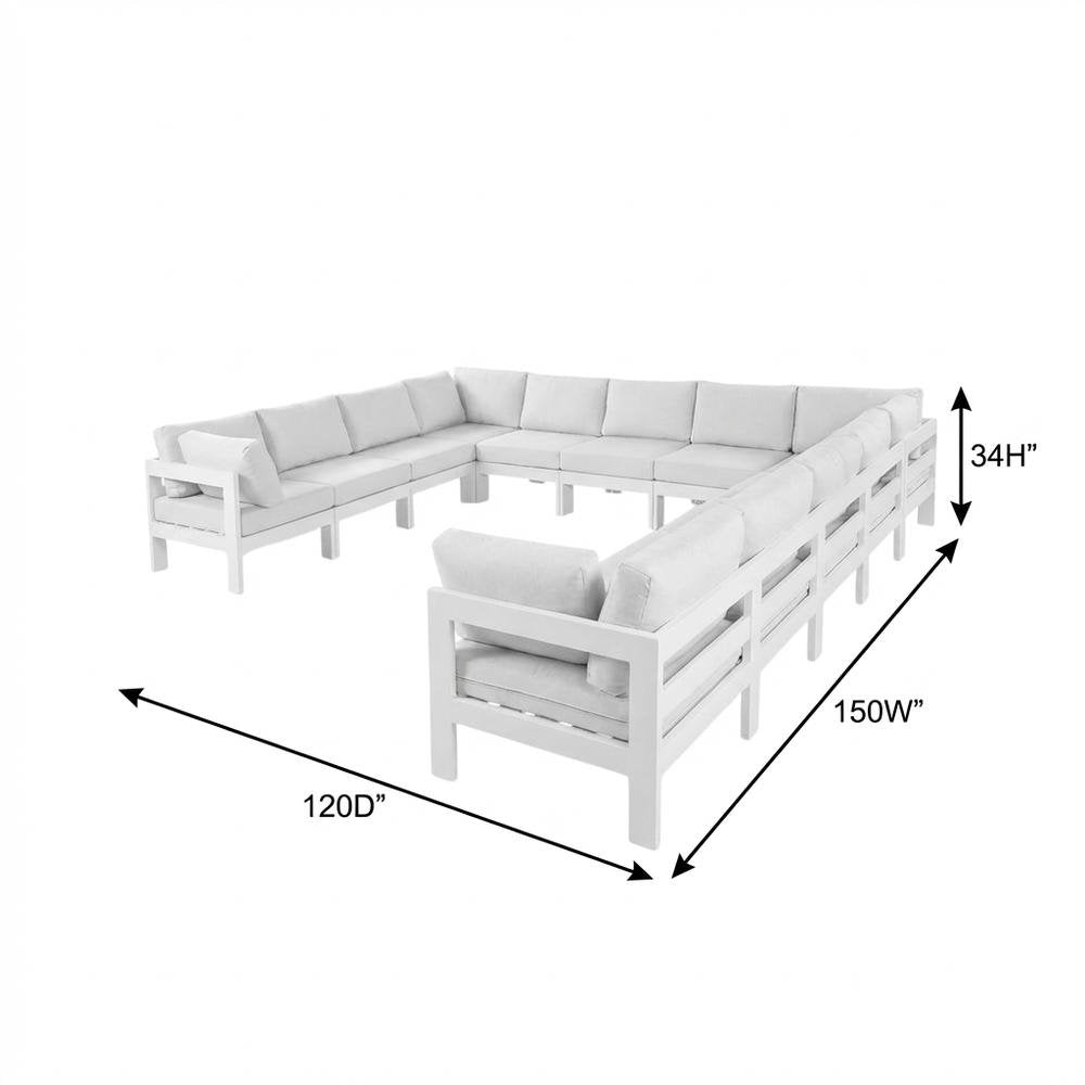 White Fabric Outdoor Patio Modular Sectional, Contemporary Style Relaxing Lounge