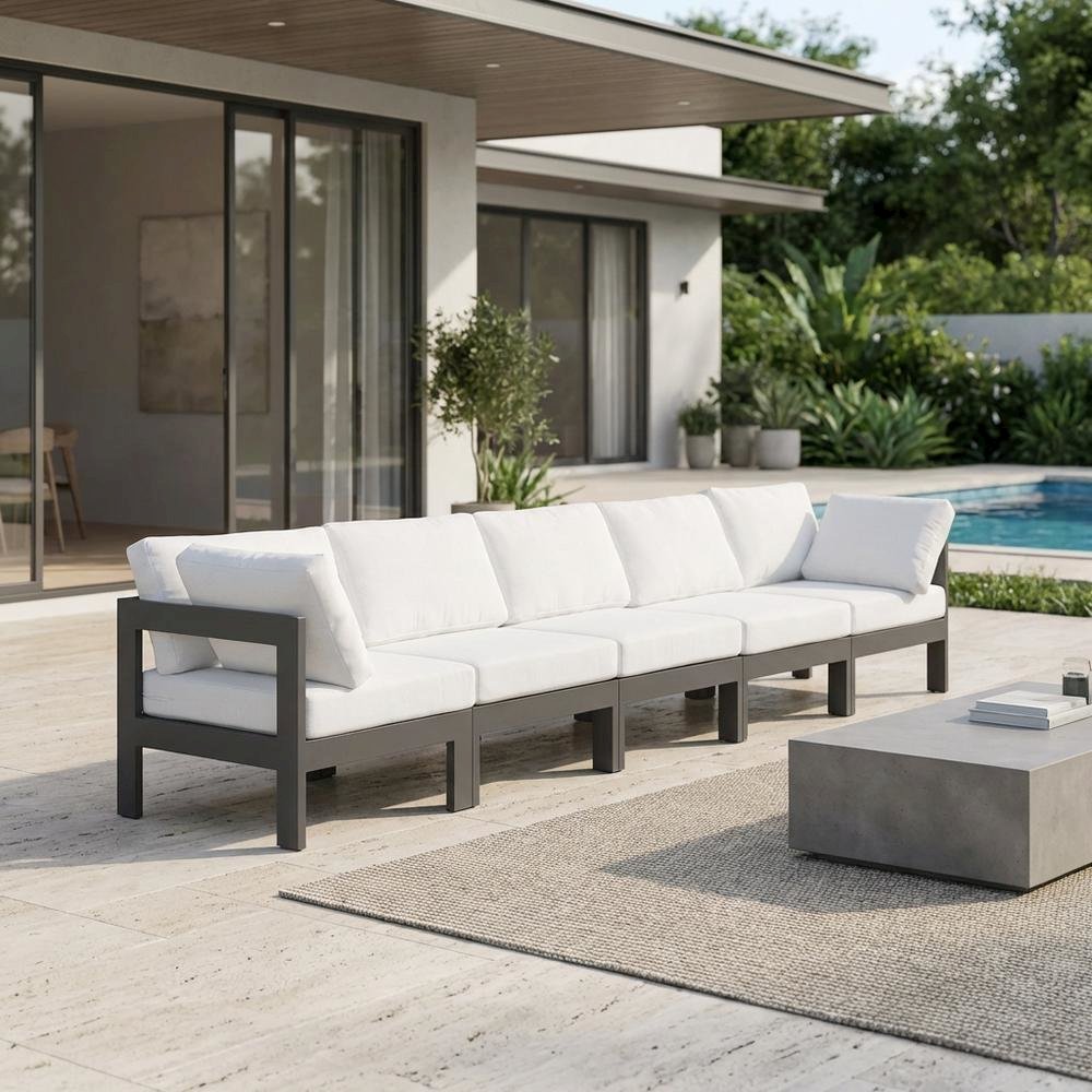 White Fabric Outdoor Modular Sofa, Contemporary Style, Comfortable Back Support