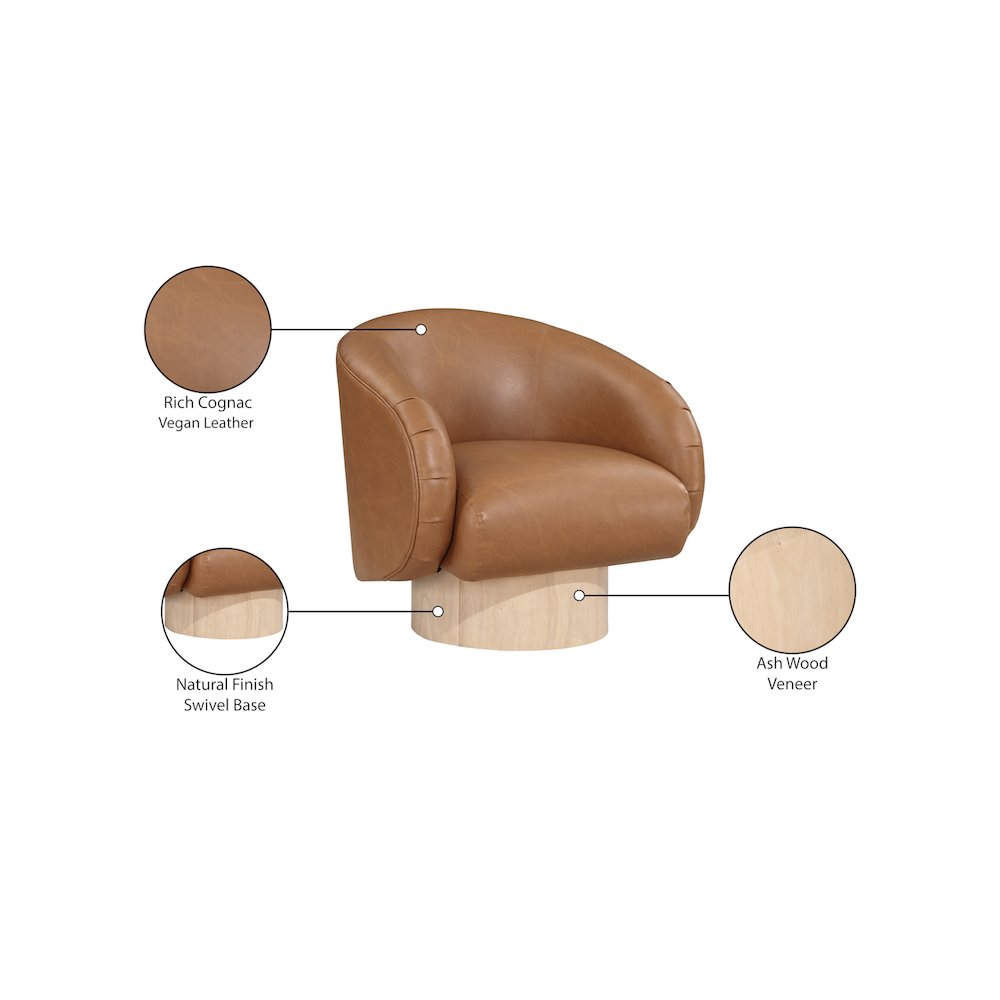 Gibson Cognac Vegan Leather Swivel Accent Chair